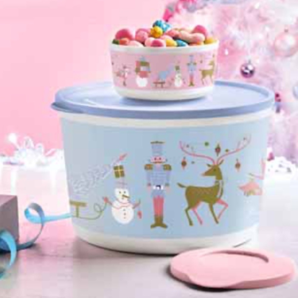 Christmas Festive Blue and Pink Holiday Containers  Set of 2